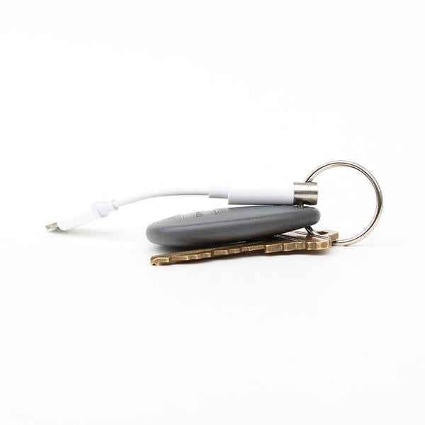 A headphone adapter keychain for the iPhone